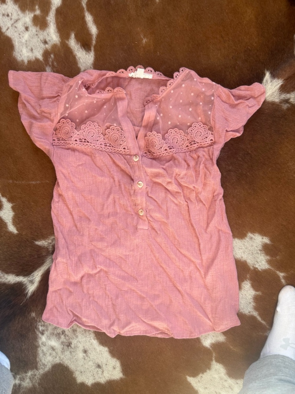 Pink Lace-Trim Flutter Sleeve Top - Women